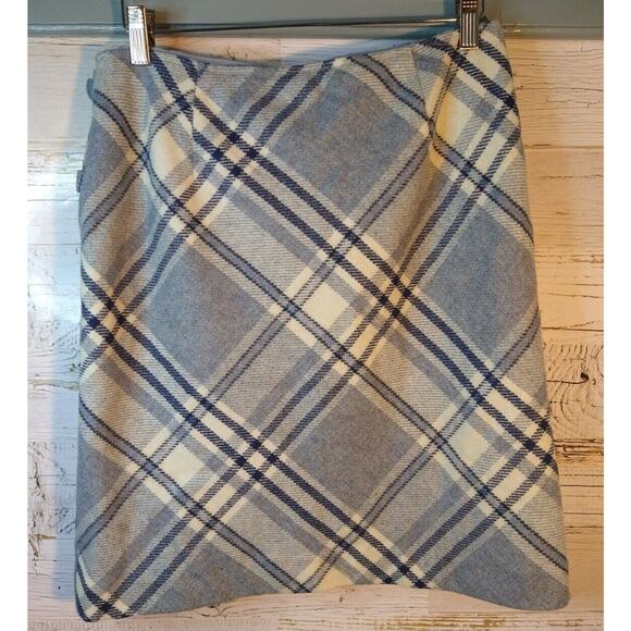 VTG Liz Claiborne Wool Blend Plaid Gray Wrap Skirt Buckle Sz 10 Y2K Preppy - Picture 3 of 6